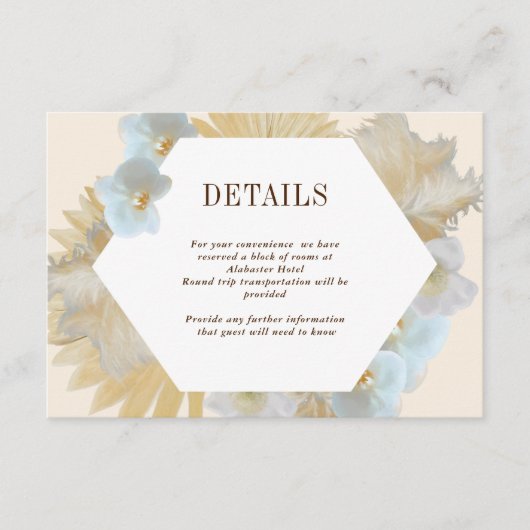 Boho Pampas Orchid Wedding Details Card Begleitkarte (Vorderseite)
