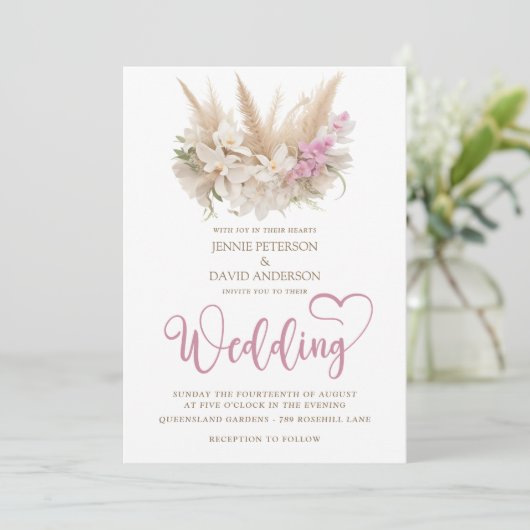 Boho Pampas & Orchid Wedding Foil (Stehend Vorderseite)