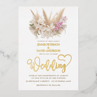 Boho Pampas & Orchid Wedding Foil Folieneinladung