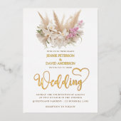 Boho Pampas & Orchid Wedding Foil Folieneinladung (Vorderseite)