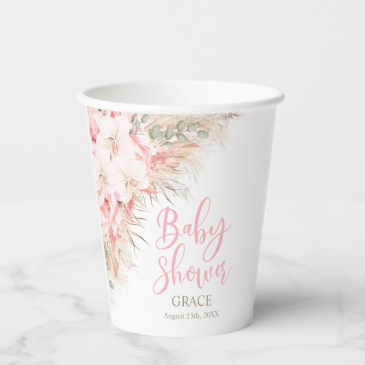 Boho Pampas Orchids Peonies Neutral Baby Shower Pappbecher (Vorderseite)