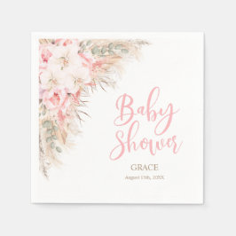 Boho Pampas Orchids Peonies Neutral Baby Shower Serviette