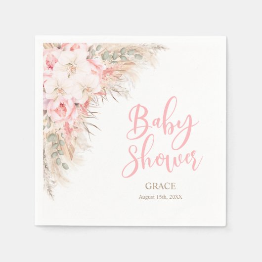 Boho Pampas Orchids Peonies Neutral Baby Shower Serviette (Vorderseite)