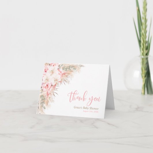 Boho Pampas Orchids Peonies Vielen Dank Baby Dusch Dankeskarte (Vorderseite)