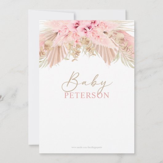 Boho Pampas Orchids Pink Neutral Baby Dusche Einladung (Rückseite)