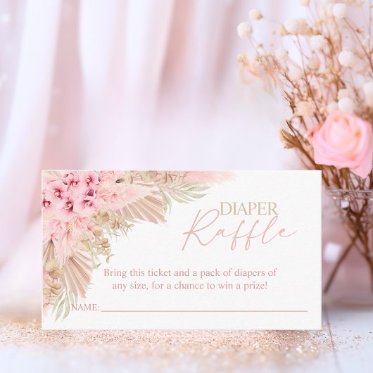 Boho Pampas Pink Girl DIAPER RAFFLE Babydusche Begleitkarte