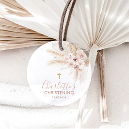 Boho Pampas Pink Girl Floral Taufe Christening Geschenkanhänger