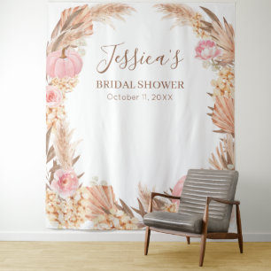 Boho Pampas Pink Kürbis Hochzeitsdusche Banner Tap Wandteppich