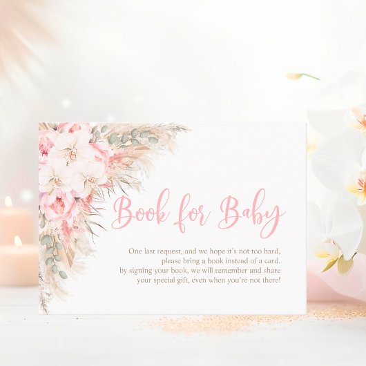 Boho Pampas Pink Orchids Book for Baby Shower Girl Begleitkarte