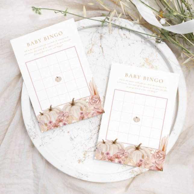 Boho Pampas Pink Pumpkin Baby Bingo Game (Von Creator hochgeladen)