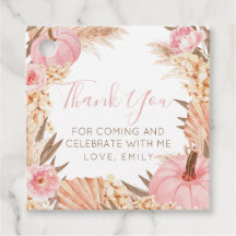 Boho Pampas Pink Pumpkin Bridal Shower Favor etiqu