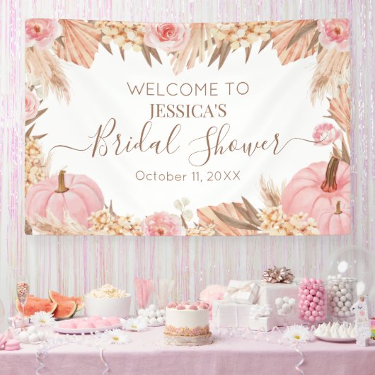 Boho Pampas Pink Pumpkin bridal shower Welcome Banner (Party)