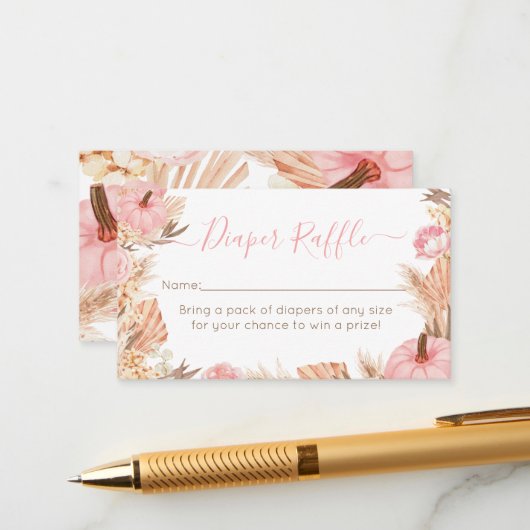 Boho Pampas Pink Pumpkin diaper raffle Begleitkarte (Vorderseite/Rückseite Beispiel)