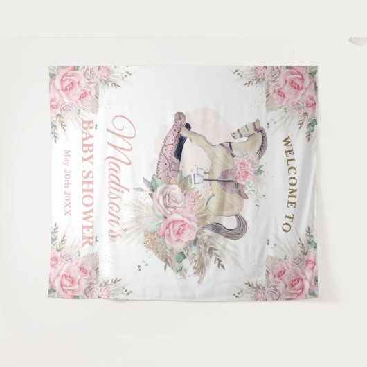 Boho Pampas Pink Rockhorn Hintergrund Wandteppich (Vorderseite (Horizontal))