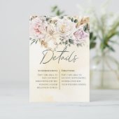 Boho Pampas & Pink Roses Cream Details Hochzeit Begleitkarte (Stehend Vorderseite)