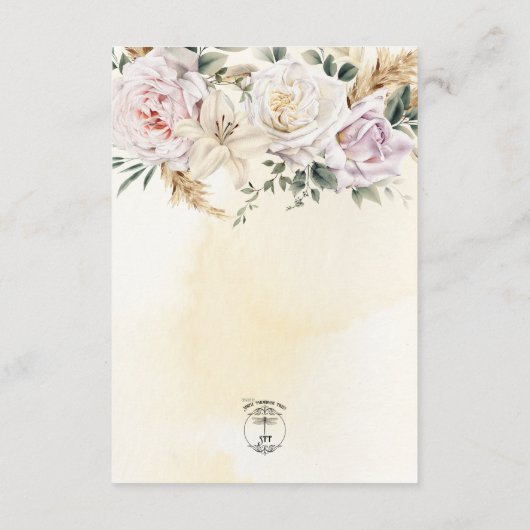 Boho Pampas & Pink Roses Cream Details Hochzeit Begleitkarte (Rückseite)