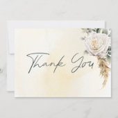Boho Pampas & Pink Roses Cream Wedding Dankeskarte (Vorderseite)