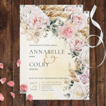 Boho Pampas & Pink Roses Cream Wedding Einladung