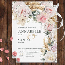 Boho Pampas & Pink Roses Cream Wedding