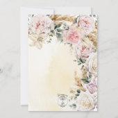 Boho Pampas & Pink Roses Cream Wedding Einladung (Rückseite)
