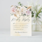 Boho Pampas & Pink Roses Cream Wedding RSVP Karte (Stehend Vorderseite)