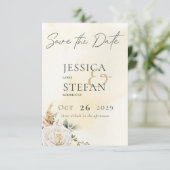 Boho Pampas & Pink Roses Cream Wedding Save The Date (Stehend Vorderseite)