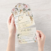 Boho Pampas & Pink Roses Gelbes Abendessen All In One Einladung (Abreißen)