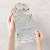 Boho Pampas & Pink Roses Green Dinner All In One Einladung (Abreißen)