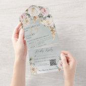 Boho Pampas & Pink Roses Green QR Code All In One Einladung (Abreißen)