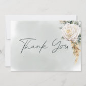 Boho Pampas & Pink Roses Green Wedding Dankeskarte (Vorderseite)