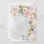 Boho Pampas & Pink Roses Green Wedding Einladung (Rückseite)