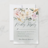 Boho Pampas & Pink Roses Green Wedding RSVP Karte (Vorderseite)