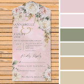 Boho Pampas & Pink Roses Pink No Dinner All In One Einladung