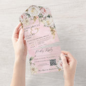 Boho Pampas & Pink Roses Pink QR Code All In One Einladung (Abreißen)