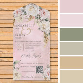 Boho Pampas & Pink Roses Pink QR Code All In One Einladung