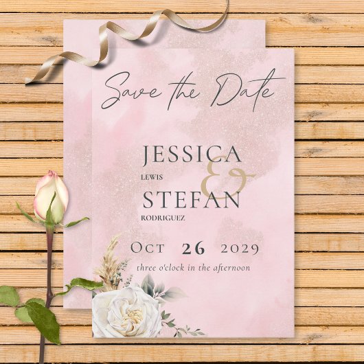 Boho Pampas & Pink Roses Wedding Save The Date