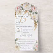 Boho Pampas & Pink Roses White Dinner All In One Einladung (Innen Boden)
