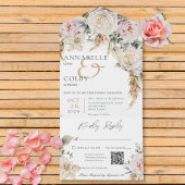 Boho Pampas & Pink Roses White QR Code All In One Einladung