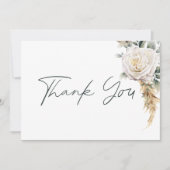 Boho Pampas & Pink Roses White Wedding Dankeskarte (Vorderseite)