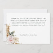 Boho Pampas & Pink Roses White Wedding Dankeskarte (Rückseite)
