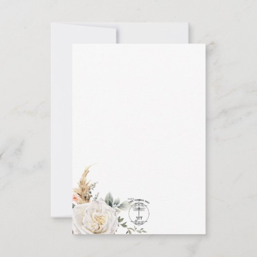 Boho Pampas & Pink Roses White Wedding Save The Date (Rückseite)