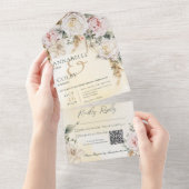 Boho Pampas & Pink Roses Yellow QR Code All In One Einladung (Abreißen)