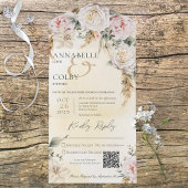 Boho Pampas & Pink Roses Yellow QR Code All In One Einladung