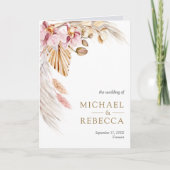 Boho Pampas Pinke Orchideen Blumen QR Code Hochzei Einladung (Vorderseite)