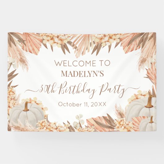 Boho Pampas Pumpkin birthday party Welcome banner (Horizontal)