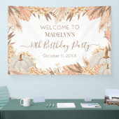 Boho Pampas Pumpkin birthday party Welcome banner (Messe)