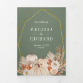 Boho Pampas Pumpkin Floral Sage Green Hochzeit im Dreifach Gefaltete Einladung (Cover)