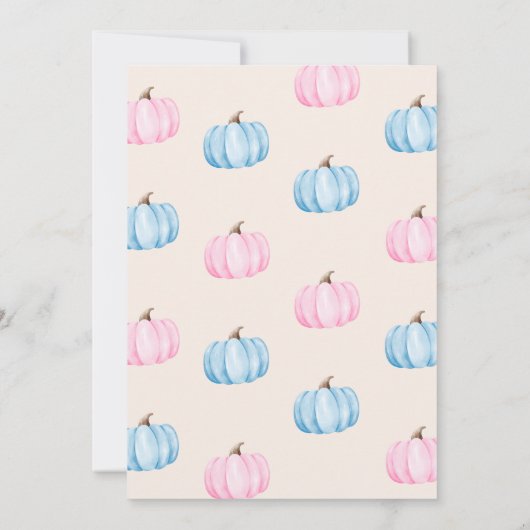 Boho Pampas Pumpkin Pink Blue Gender Reveal Party Einladung (Rückseite)