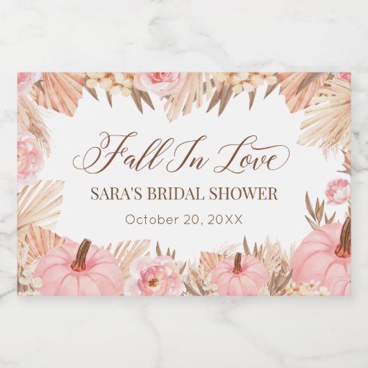 Boho Pampas Pumpkin pink Fall Sparkling Wine Label Schaumweinetikett (Einzelnes Label)