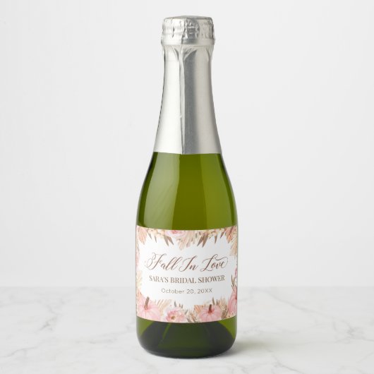 Boho Pampas Pumpkin pink Fall Sparkling Wine Label Schaumweinetikett (Vorderseite)